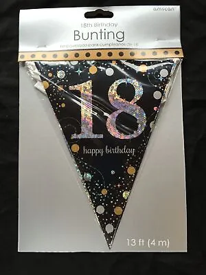 18th Birthday Party Banner Black Silver Gold Party Decorations Age 18 Bunting • £3.25