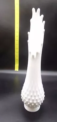 MCM Fenton Hobnail White Swung Milk Glass Vase 13.5 Inches Tall • $25