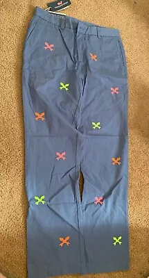 Vineyard Vines Mens Slim Fit Straight Breaker Pants Blue W/ Color Fish 32x32 New • $19.99