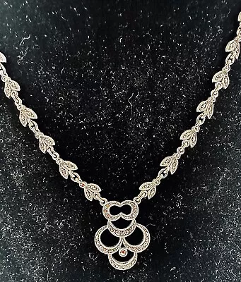 Marcasite Sterling Silver Necklace Art Deco 20  • $45