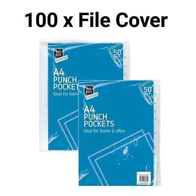 100 A4 Punched Pockets Clear Punch Paper Holder Sleeves Folder Sheets 45 Microns • £3.99