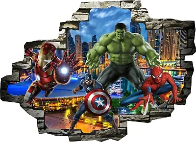 £18.99 • Buy Marvel Avengers Super Heros Hulk 3d Smashed Wall View Sticker Poster Vinyl Z634