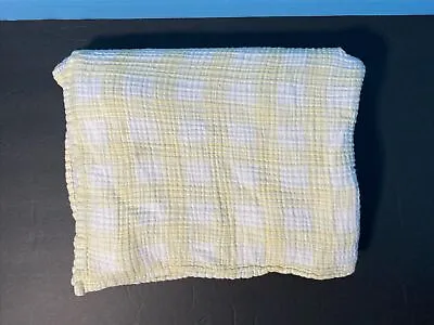 Cloud Island Baby Blanket White Yellow Gingham Squares Stripes Muslin Swaddle • $17.99