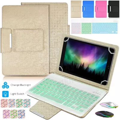 For 9.7-11 Inch Android IOS Tablet Universal Backlit Keyboard Leather Case Mouse • £8.99