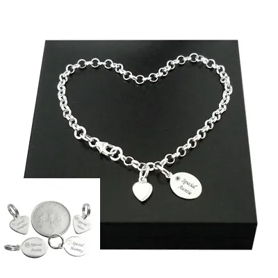 Sterling Silver Charm Bracelet With Engraved Tag For Daughter Mum Auntie Etc • £22.99