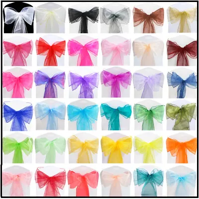 £7.99 • Buy TtS 1-100pcs ORGANZA SASHES Chair Cover Sash Fuller Bow Wedding Party Decoration