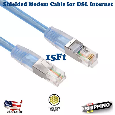 15FT RJ11 6P4C Shielded Telephone Phone Line Cable Cord Modem DSL Internet Fax • $16.95