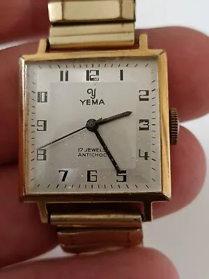 YEMA Vintage Manual Wind Watch. 25.4 Square Case. Gold Filled. 17 Jewels. • $145