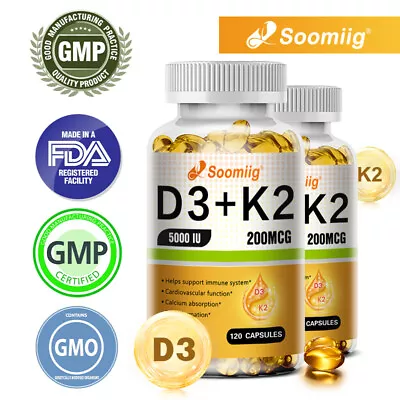 Vitamin D3 And K2 - 5000IU / 200mcg 120 Veg Capsules Heart Bone Health • $13.76