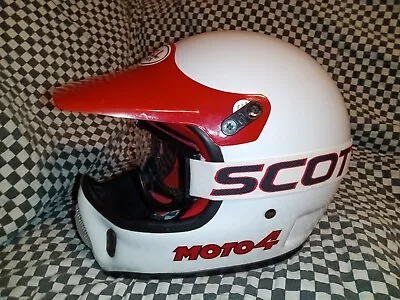 Vintage BELL MOTO 4 MOTO CROSS HELMET 7 1/4  Red/white  Scott Goggles  • $299