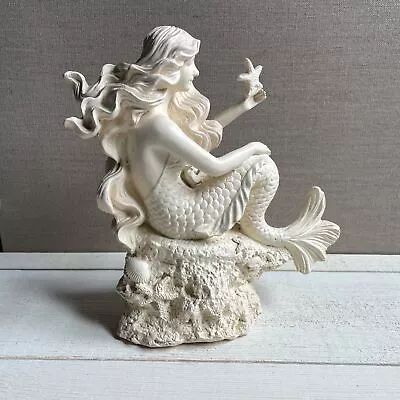 Vintage 8.5  Resin Cast Mermaid Rocks W Shells Starfish Hair Statue Figurine • $25