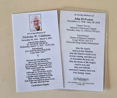 Chicago Mobsters John DiFronzo And Nicholas Calabrese Funeral Mass Prayer Cards • $275
