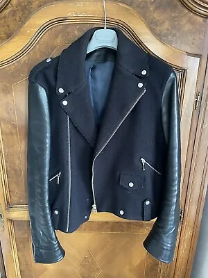 Acne Studios Cassidy Leather Wool Biker Jacket Navy Black • £200