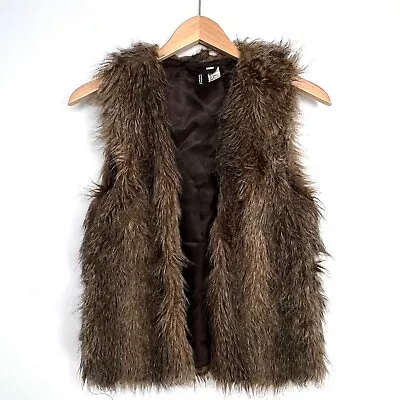 Divided H&M Womens Brown Faux Fur Vest Size 6 Lined Open Front • $19.99