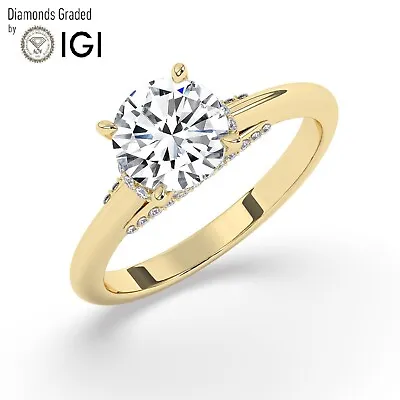 IGI 1.50 CT Solitaire Lab-Grown Round Diamond Engagement Ring 18K Yellow Gold • $1760