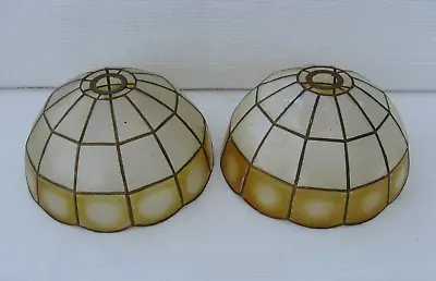 2 X Vintage Capiz Shell Gold Mother Of Pearl Tiffany Style Art Deco Lamp Shades. • £29