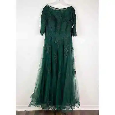 La Femme NWT Floral Lace & Tulle Gown Emerald Green Size 12 • $209.30