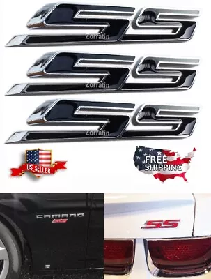 3 BLACK/CHROME SS Badge Fender Trunk Emblem Decal For Chevy Camaro Cobalt Impala • $17.24