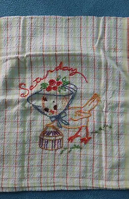 7 Vintage Hand Embroidered Chicks & Birds Days Of Week Tea/Kitchen/Dish Towels • $34.99