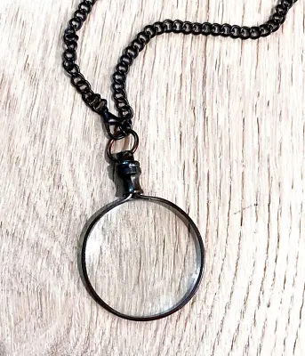 Black Bronze Monocle Magnifying Glass Necklace - Brass/Bronze - Pendant • $13.47