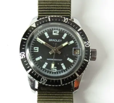 Vintage Mens Swiss Bradley Us41 Divers Sport Manual Wind Wristwatch • $76.50