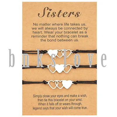 3/4Pcs Best Friend Friendship Matching Love Heart Distance Rope Bracelet Gift • $10.99