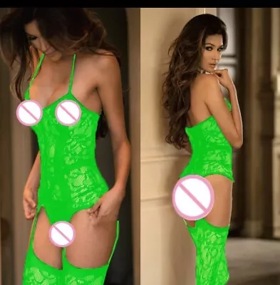 Sale Women Sexy Neon Green Body Stocking Bodysuit  Babydoll Lingerie Bondage Uk • £11.89