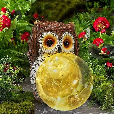 Solar Garden Owl Outdoor Figurine Glowing Orb Waterproof Garden Ornament - New • $13.45