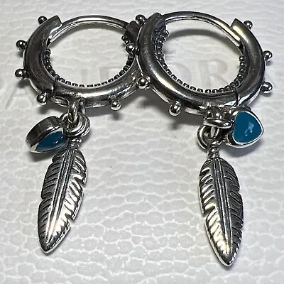 $21.95 • Buy 100% Genuine Authentic Pandora Dream Catcher Turquoise Hoop Earrings 925 Silver