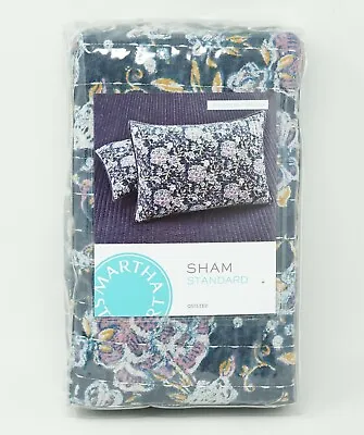 Martha Stewart Iridescent Peony Cotton Quilted Floral Pillow Sham STANDARD -Navy • $9.42