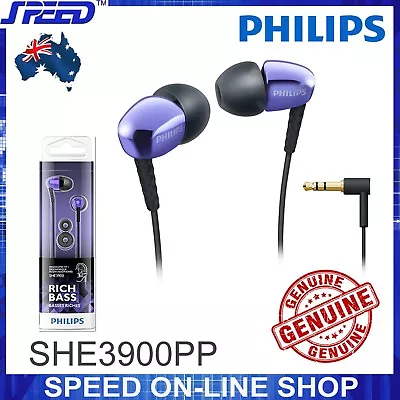 $39.95 • Buy PHILIPS SHE3900PP Headphones Earphones Earbuds - Rich Bass - PURPLE - GENUINE 