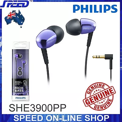 PHILIPS SHE3900PP Headphones Earphones Earbuds - Rich Bass - PURPLE - GENUINE  • $39.95