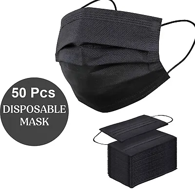 50 PCS Black Disposable Face Mask Non Medical Disposable 3 Ply Ear Loop Mask • $4.59