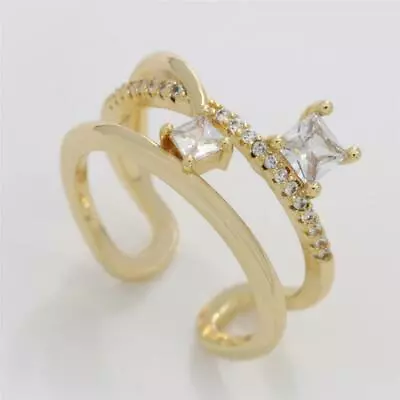 Dainty Double Band CZ Crystal Box Geometric Gold Ring Simple Micro Pave Ring • $8.99