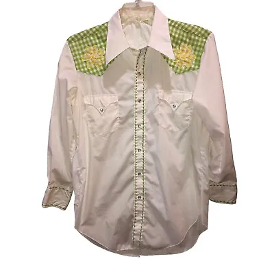 Square Dance White Green Floral Sz 16.5 Pearl Snap Western Shirt Matching Dress • $29.95