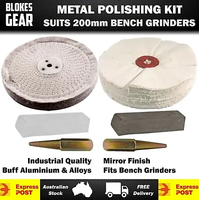 Aluminium Buffing Polishing Kit For 200mm Bench Grinder Inc Compounds & Spindles • $125