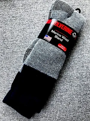 Wolverine Merino Wool Blend Boot Socks - BLACK Cuff - FREE Shipping! • $9.99