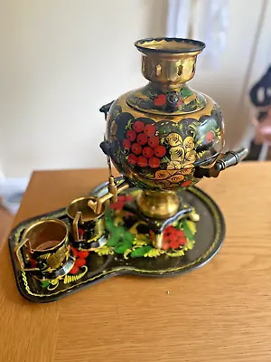 Rare Traditional Russian Samovar Set With Tray Hand Painted Original Cable. • £200
