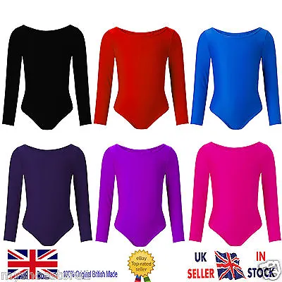 £7.99 • Buy Children Girls Leotard Gymnastic Ballet Dance Long Sleeve Shiny Lycra Sport Suit