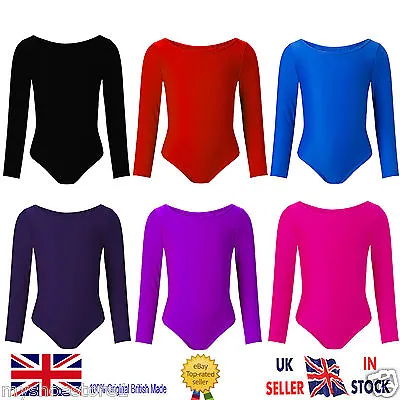 Children Girls Leotard Gymnastic Ballet Dance Long Sleeve Shiny Lycra Sport Suit • £8.99