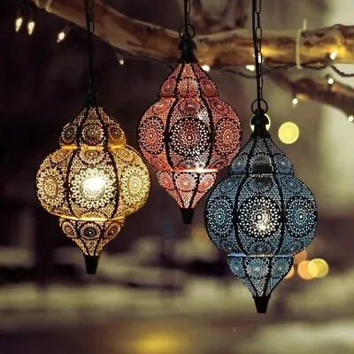 Moroccan Lamp Pendant Metal Ceiling Light Hanging Lantern Lamp ShreeRadheCrafts • $79.99