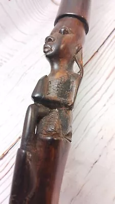 Vintage 37 Inch Hand Carved African Folk Art Man Walking Cane • $44