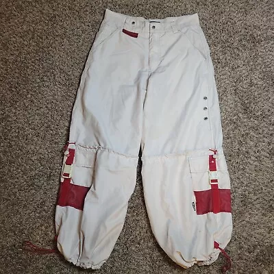 Macgear Y2K Baggy Parachute White And Red Rave Skate Pants Size 34 • $129.99