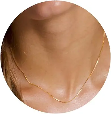 Minimalist Thin Gold Chain 18K Gold Thin Box Chain Necklace Short Small Choker • $19.99