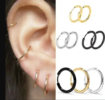 £3.40 • Buy 3 Pairs/set 925 Silver Filled Hinged Small Hoop Circle Ring Earrings Women/Men