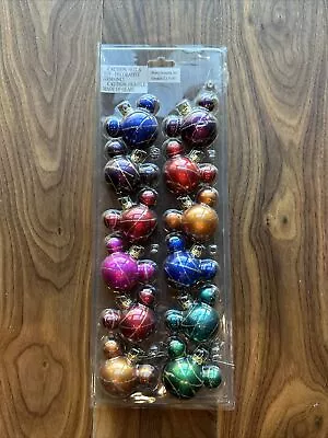 Disney Mickey Mouse Head Christmas Ornaments Set Of 12 Mini Multi Colored Glass • $47.99