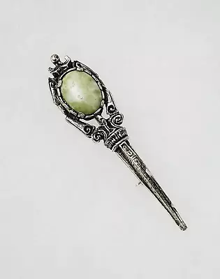 Vintage MIRACLE Celtic Scottish Staff Light Green Marbled White Stone Brooch Pin • $24.99