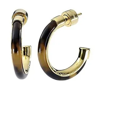 New Michael Kors Gold Tone+brown Acrylic Tortoise Hoop Small Earrings Mkj1659 • $80.74