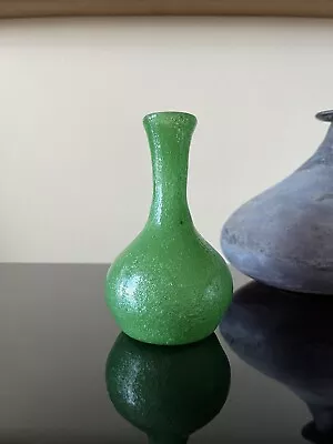 Murano Pulegoso Glass Vase Green Teardrop Shaped Midcentury Modern Venini AVEM • $34.99