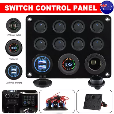 8 Gang 12V Switch Panel LED Rocker USB ON-OFF Toggle For Boat Marine Car Caravan • $29.45